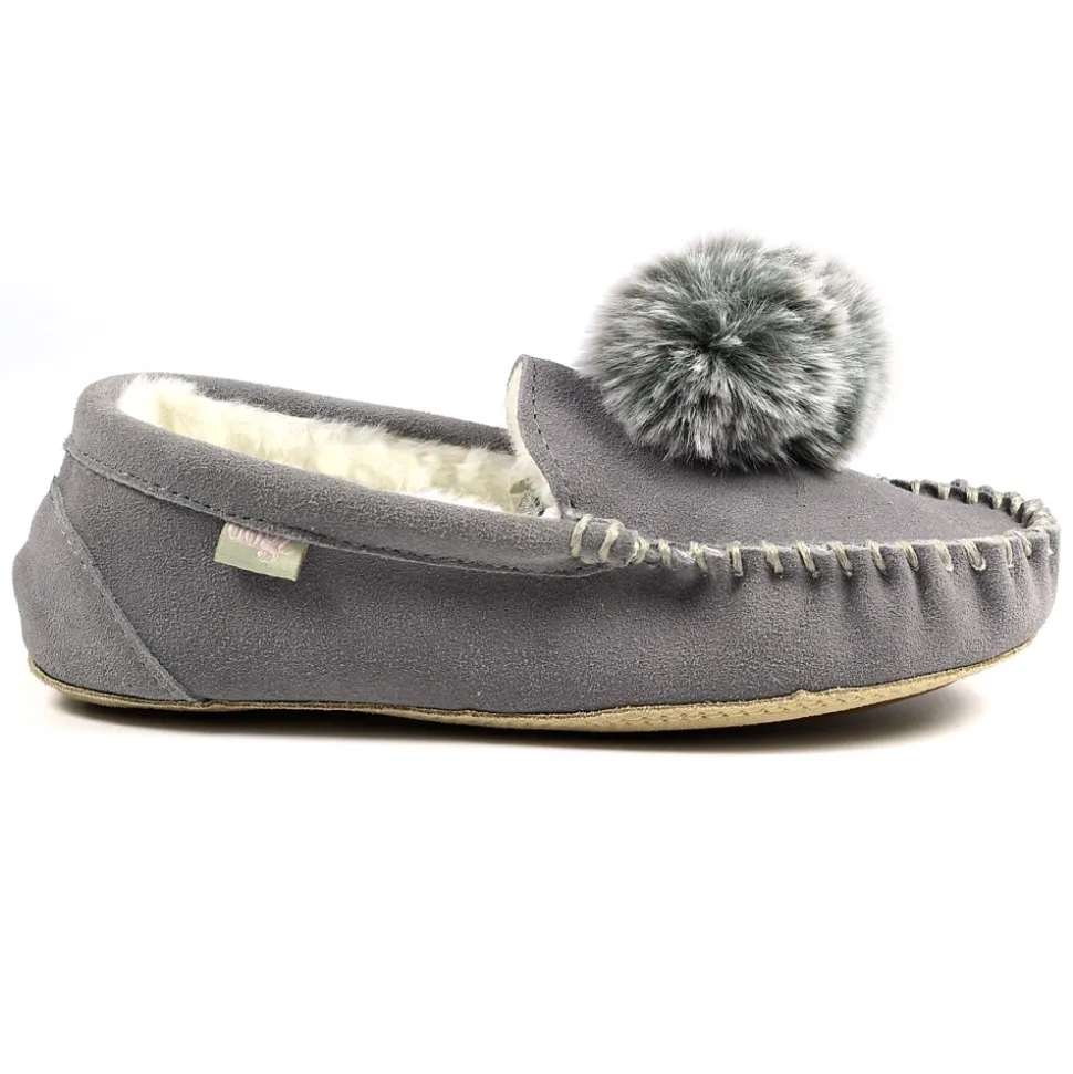 Damen Lunar Shoes Hausschuhe Für Damen | Mokassin*Bessie – Slipper Aus Grauem Wildleder