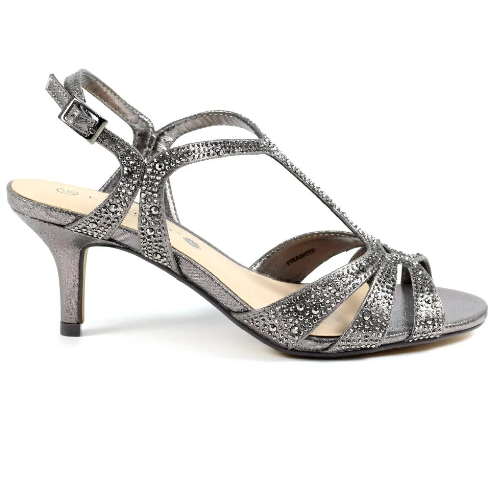 Lunar Shoes Schuhe Und Dazu Passende Taschen | Absätze*Francie – Zinnfarbene Sandale Mit Edelsteinen In Weiter Passform