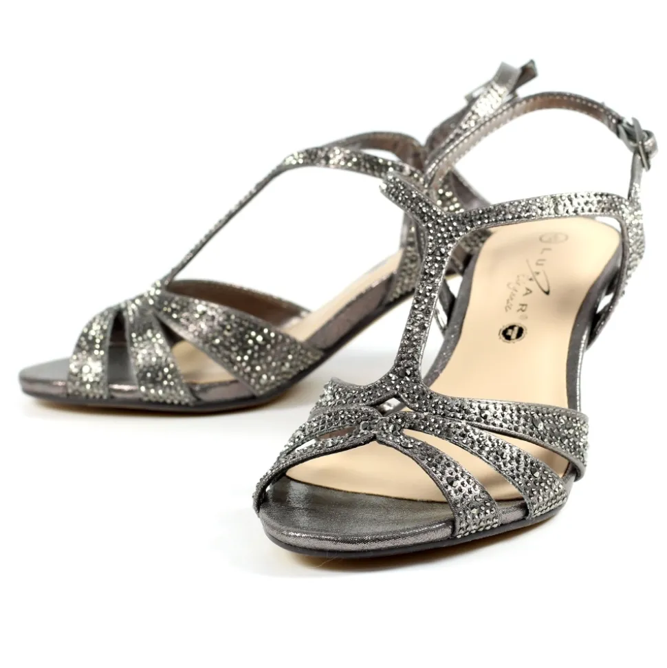 Lunar Shoes Schuhe Und Dazu Passende Taschen | Absätze*Francie – Zinnfarbene Sandale Mit Edelsteinen In Weiter Passform