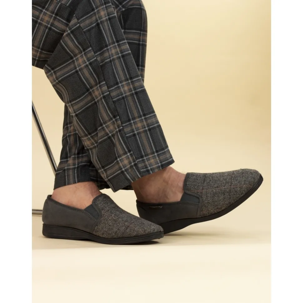 Herren Lunar Shoes Herren Hausschuhe*Grauer Tweed-Slipper Von Harrison