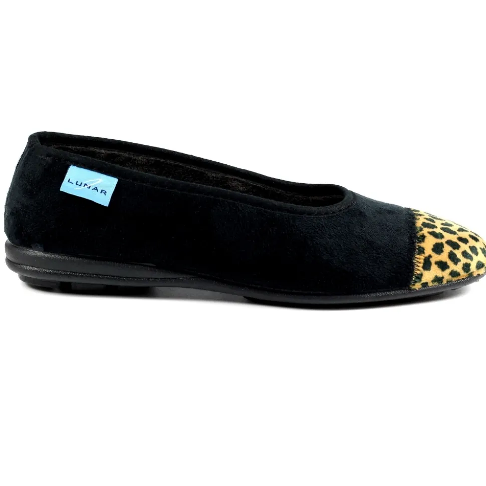 Lunar Shoes Pantoffel | Hausschuh*Jessie Schwarzer Pumps-Slipper Mit Leopardenmuster